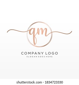 Initial QM beauty monogram and elegant logo design, handwriting logo of initial signature, wedding, fashion, floral and botanical with creative template.