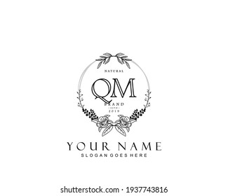 Initial QM beauty monogram and elegant logo design, handwriting logo of initial signature, wedding, fashion, floral and botanical with creative template.