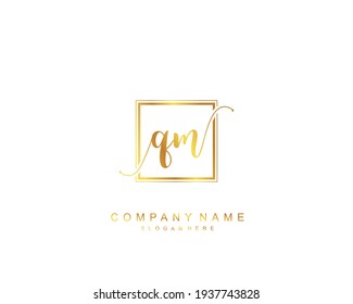 Initial QM beauty monogram and elegant logo design, handwriting logo of initial signature, wedding, fashion, floral and botanical with creative template.