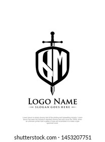 initial QM letter with shield style logo template vector