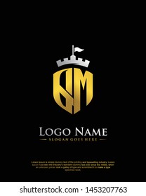 initial QM letter with shield style logo template vector
