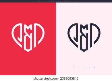 initial QN letters with red heart and love logo flat icon monogram concept