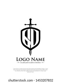 initial QO, QD letter with shield style logo template vector