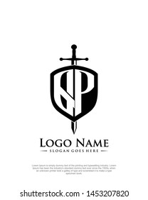 initial QP letter with shield style logo template vector
