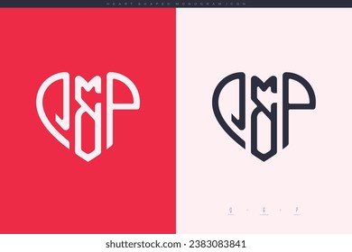 initial QP letters with red heart and love logo flat icon monogram concept