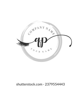 Escritura inicial de un monograma de QP para ojo y eyelash