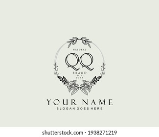 Initial QQ beauty monogram and elegant logo design, handwriting logo of initial signature, wedding, fashion, floral and botanical with creative template.