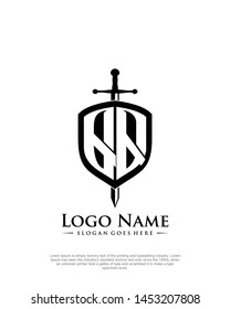 initial QQ letter with shield style logo template vector