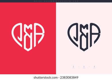 initial QR letters with red heart and love logo flat icon monogram concept
