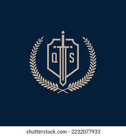 Initial QS elegant sword and shield icon vector template