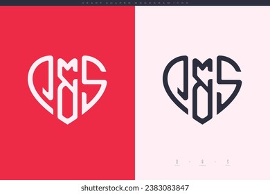 initial QS letters with red heart and love logo flat icon monogram concept