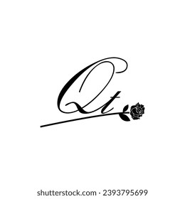 Initial QT handwriting flower typography ornament modern