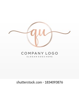 Initial QU beauty monogram and elegant logo design, handwriting logo of initial signature, wedding, fashion, floral and botanical with creative template.