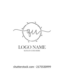 Initial QU beauty monogram and elegant logo design, handwriting logo of initial signature, wedding, fashion, floral and botanical with creative template.