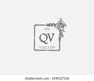 Initial QV beauty monogram and elegant logo design, handwriting logo of initial signature, wedding, fashion, floral and botanical with creative template.