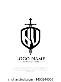 initial QV letter with shield style logo template vector