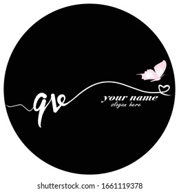 Initial QV logo handwriting vector butterfly illustration