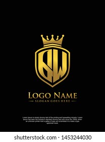initial QW letter with shield style logo template vector