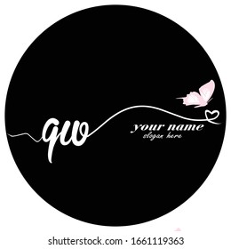 Initial QW logo handwriting vector butterfly illustration