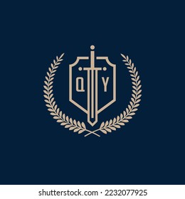 Initial QY elegant sword and shield icon vector template