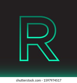 Initial R Abstract Minimal Premium Light Cyan Gradient Logo Icon Black Background Isolated