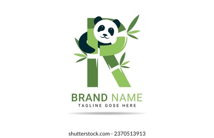 Initial R alphabet with bamboo panda. Letter R symbol for business and company identity