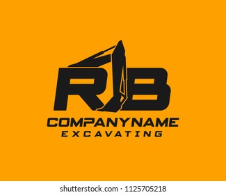 Initial R B excavator logo concept vector with arm excavator template vector.