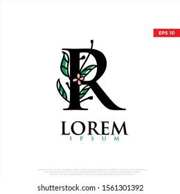 Initial r beauty monogram and elegant logo design. modern floral icon, template illustration