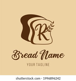 Initial R Bread Bakery Cafe Restaurant Modern Simple Logo Concept with wheat grain and bread icon. Pastry Kitchen Logo Idea