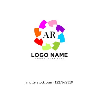 initial A & R business logo vector concept illustration. Colored ring with abstract shapes. Positive geometric sign in optimism style. Design element