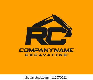 Initial R C excavator logo concept vector with arm excavator template vector.
