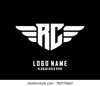 Initial R & C wing logo template vector