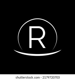  Initial-Logo des R-Kreises R Logo Symbol, Vektorvorlage auf dunklem Hintergrund.