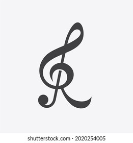 initial R combined clef music symbol, vector art.