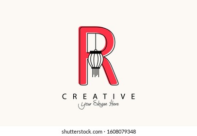 Initial R Creative Logo Icon Design. Elegant happy chinese new year design with letter style.