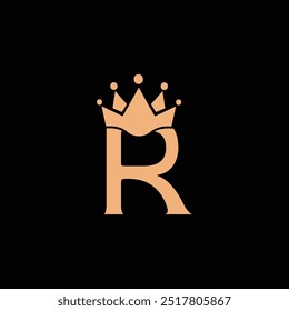 Initial R crown Logo, Letter R and usable for fashion logo,  flat design logo template, vector illustration, Letter r and golden royal crown logo design Premium Vector