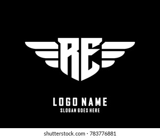 Initial R & E wing logo template vector