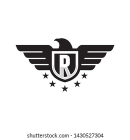 Initial R eagle shield logo template vector
