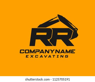 Initial R R excavator logo concept vector with arm excavator template vector.