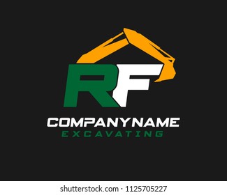 Initial R F excavator logo concept vector with arm excavator template vector.