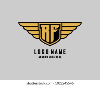 Initial R and F wing shield logo template vector