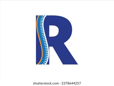 R inicial con logotipo de plantilla de engranaje