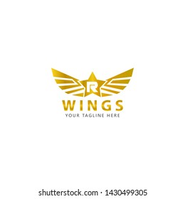 Initial R with the Gold Wings logo is a modern design
