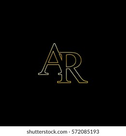 Initial a and r golden logo texture with outside line style letters. AZ outline design in gold on a black background