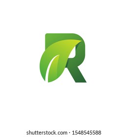 Initial R, green leaf letter design logo eco bio leaf