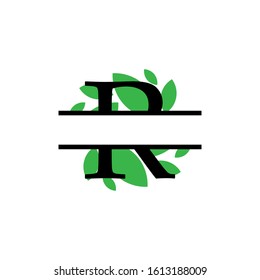 Initial r green leaf monogram split letter initial vector isolated
