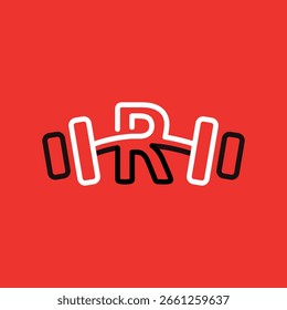 Logotipo de Vector de línea simple Initial R Gym