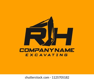 Initial R H excavator logo concept vector with arm excavator template vector.