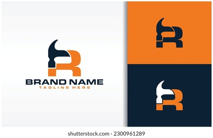 Initial R Hammer Logo Vector