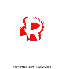Initial R hidden letter flat splatter logo icon. Abstract vector design concept negative letter on ink or blod splash red color.